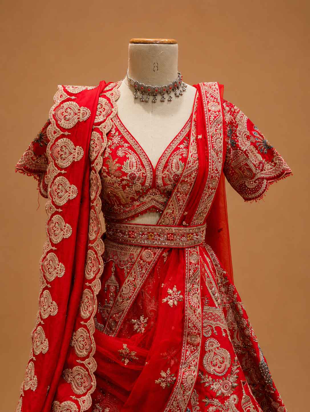 Royal Red Designer Bridal Lehenga with Heritage Embroidery & Embellished Dupatta