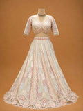 Ivory Designer Bridal Lehenga with Pastel Embroidery & Embellished Net Dupatta