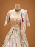 Ivory Designer Bridal Lehenga with Pastel Embroidery & Embellished Net Dupatta