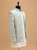 Premium Sage Green Embroidered Indo-Western Sherwani Set for Men | Wedding & Reception Wear