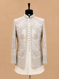 Luxury Ivory & Champagne Embroidered Indo-Western Sherwani Set for Men | Designer Wedding & Reception Wear