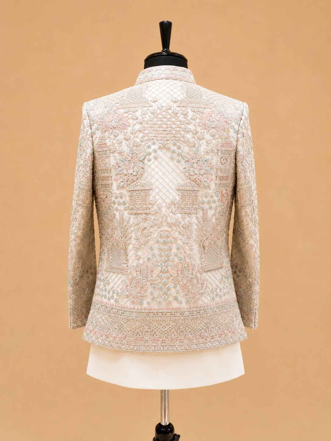 Luxury Ivory & Champagne Embroidered Indo-Western Sherwani Set for Men | Designer Wedding & Reception Wear