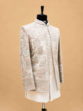Luxury Ivory & Champagne Embroidered Indo-Western Sherwani Set for Men | Designer Wedding & Reception Wear
