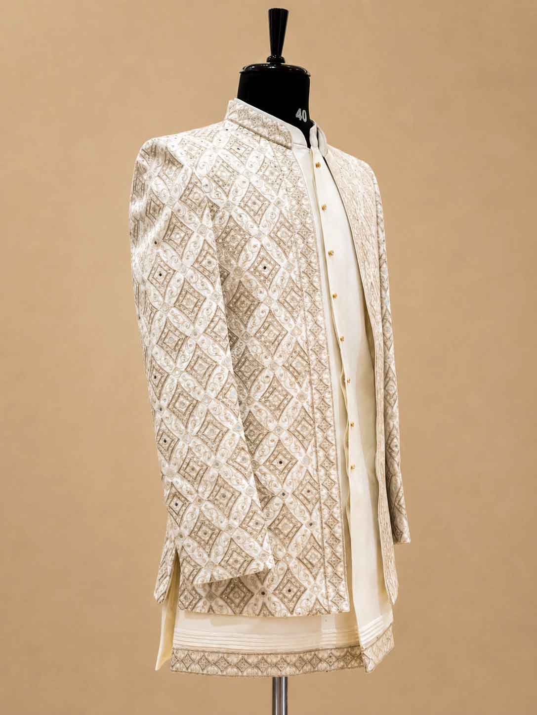 Premium Champagne Gold Embroidered Indo-Western Sherwani Set for Men | Luxury Wedding & Reception Wear