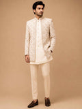 Champagne Gold Embroidered Sherwani Set for Men – Premium Wedding & Reception Ethnic Wear