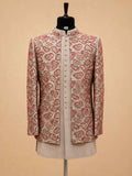 Premium Beige & Coral Embroidered Indo-Western Sherwani Set for Men | Designer Wedding & Festive Wear