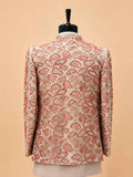 Premium Beige & Coral Embroidered Indo-Western Sherwani Set for Men | Designer Wedding & Festive Wear