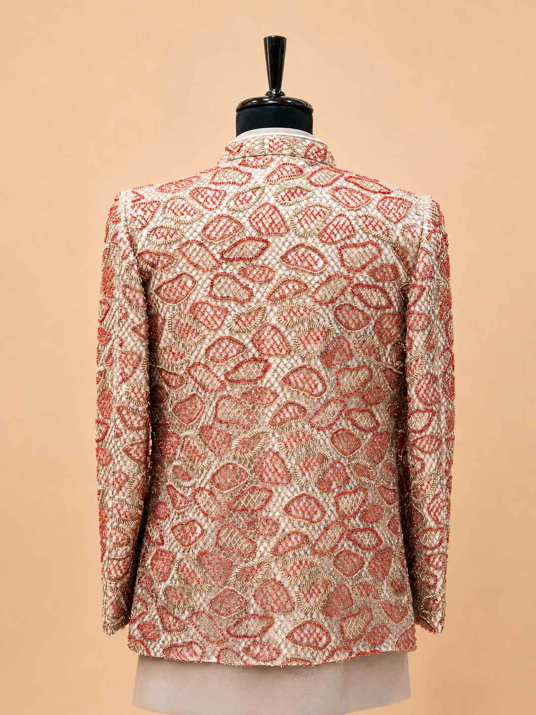 Premium Beige & Coral Embroidered Indo-Western Sherwani Set for Men | Designer Wedding & Festive Wear