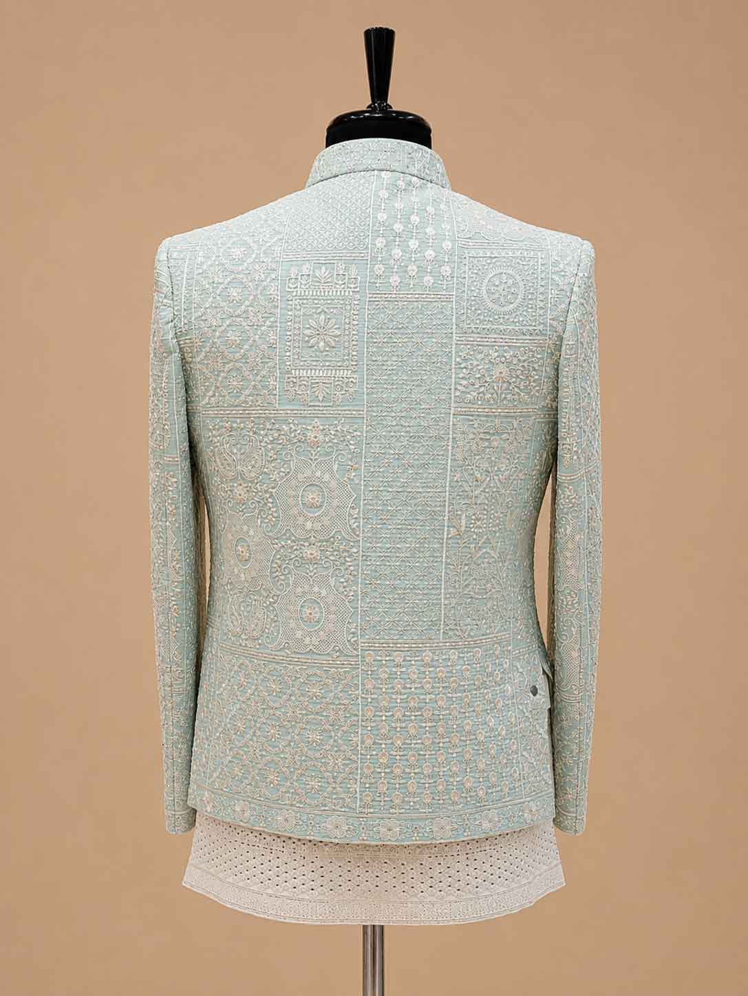 Premium Mint Green Embroidered Indo-Western Sherwani Set for Men | Designer Wedding & Festive Wear