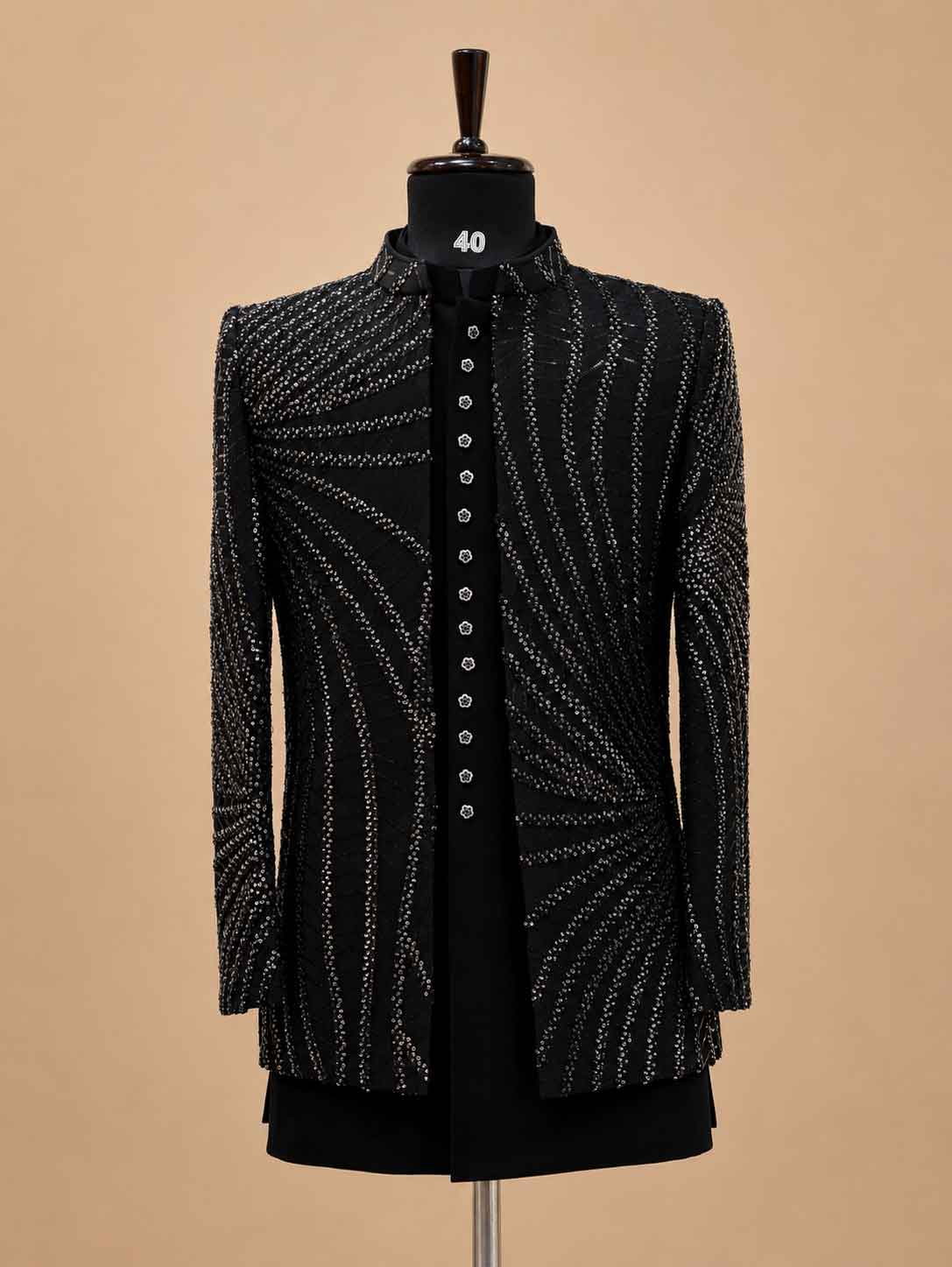 Luxury Black Embellished Indo-Western Sherwani Set for Men | Designer Wedding & Reception Wear