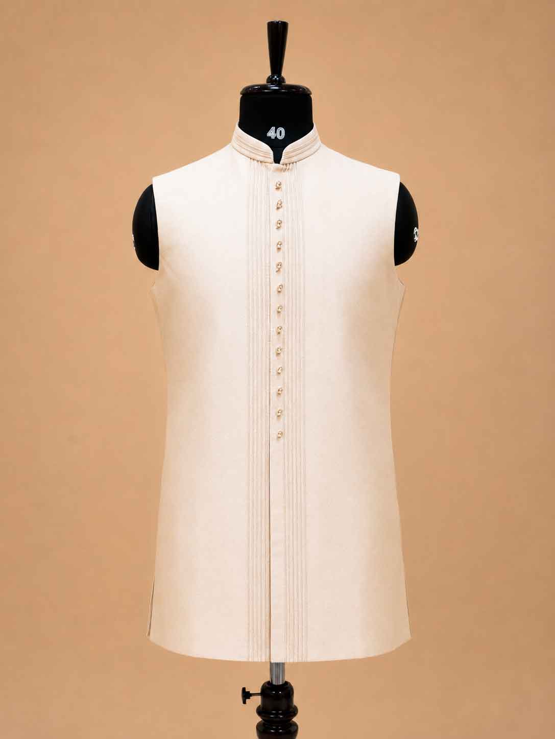 Luxury Champagne Beige Embroidered Indo-Western Sherwani Set for Men | Designer Wedding & Festive Wear