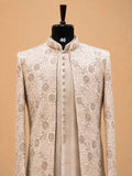 Luxury Champagne Beige Embroidered Indo-Western Sherwani Set for Men | Designer Wedding & Festive Wear