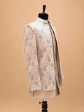 Luxury Champagne Beige Embroidered Indo-Western Sherwani Set for Men | Designer Wedding & Festive Wear