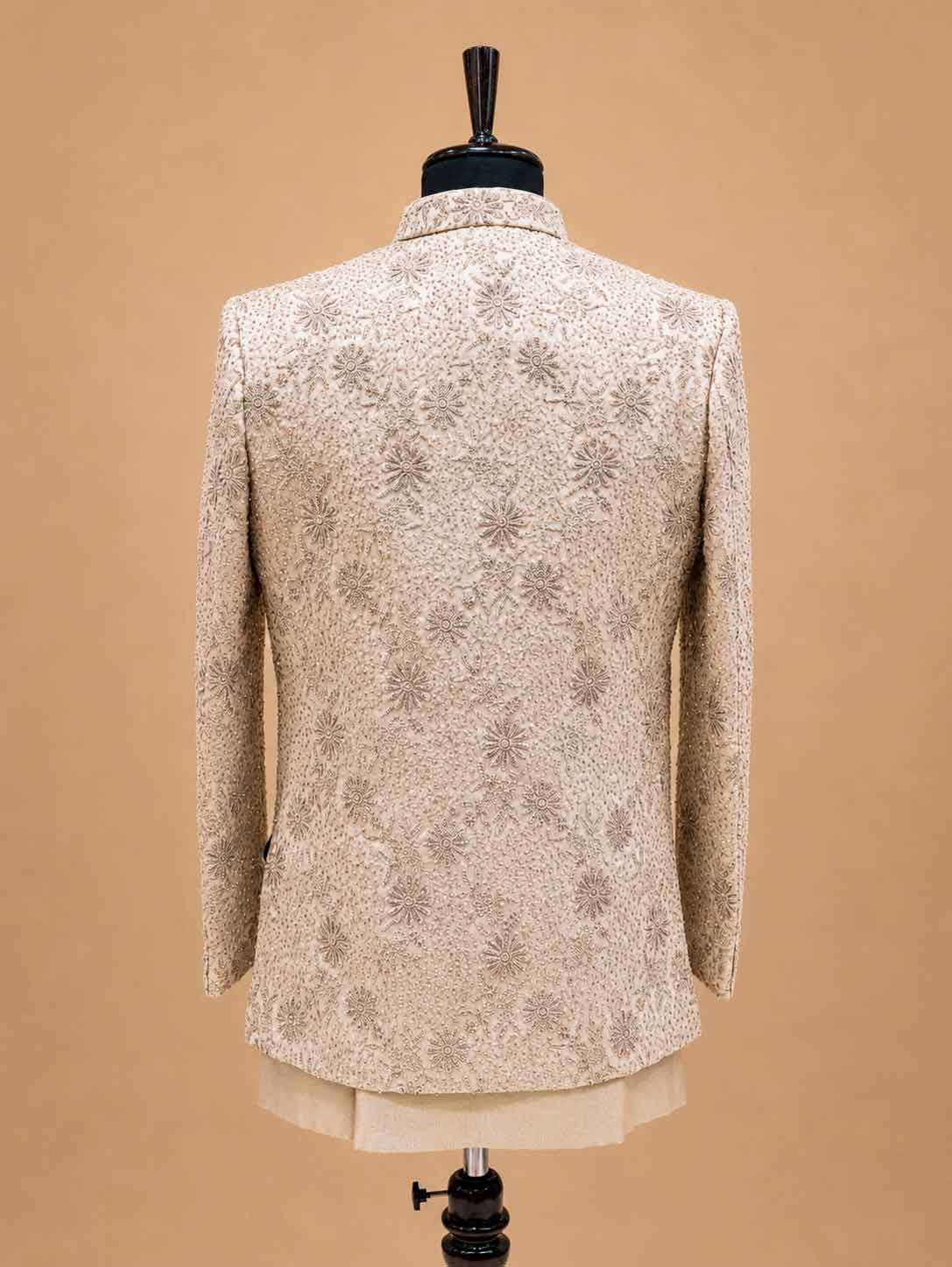 Luxury Champagne Beige Embroidered Indo-Western Sherwani Set for Men | Designer Wedding & Festive Wear