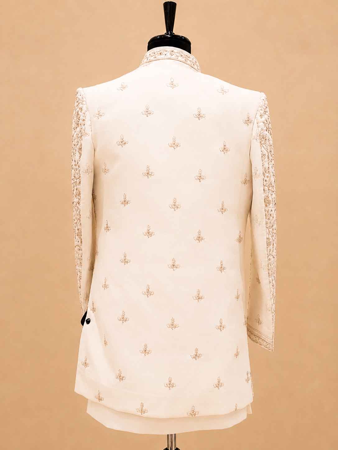 Luxury Ivory Embroidered Indo-Western Sherwani Set for Men | Premium Wedding & Reception Wear