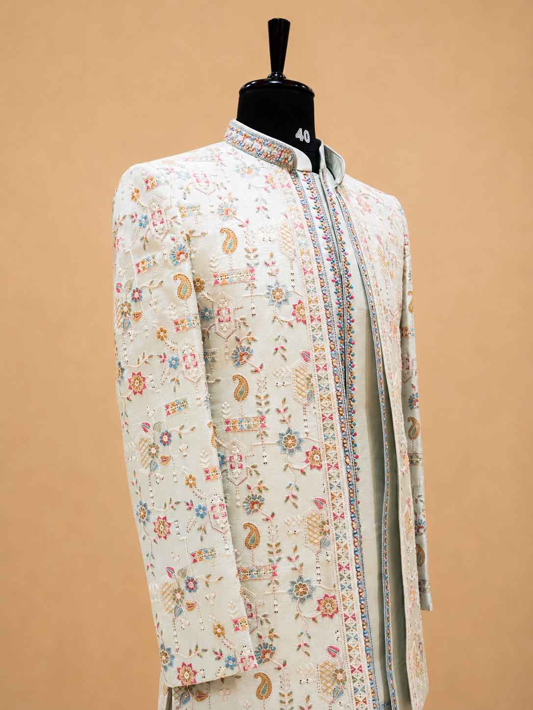Pastel Mint Embroidered Sherwani Set for Men – Designer Wedding & Reception Ethnic Wear