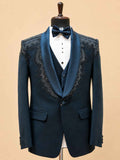 Luxury Midnight Blue Embellished Tuxedo Suit for Men | Designer Wedding, Reception & Black Tie Wear