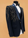 Luxury Midnight Blue Embroidered Tuxedo Suit for Men | Premium Designer Wedding, Reception & Black Tie Wear