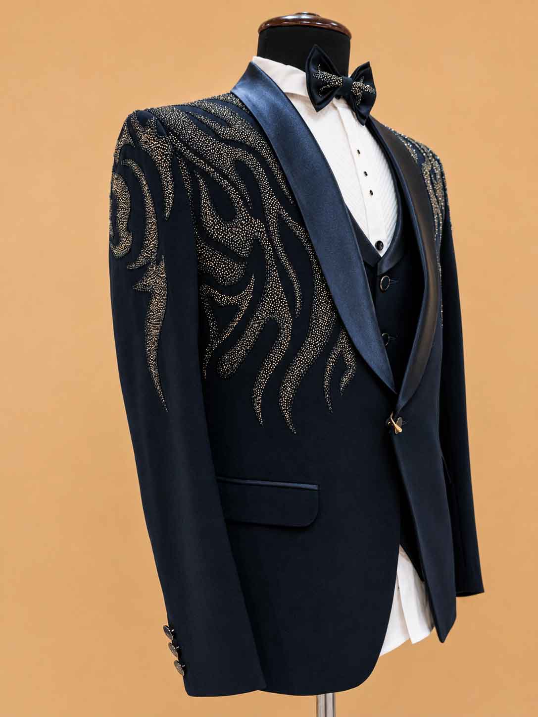 Luxury Midnight Blue Embroidered Tuxedo Suit for Men | Premium Designer Wedding, Reception & Black Tie Wear