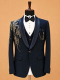 Luxury Navy Blue Embroidered Tuxedo Suit for Men | Premium Designer Wedding, Reception & Black Tie Wear