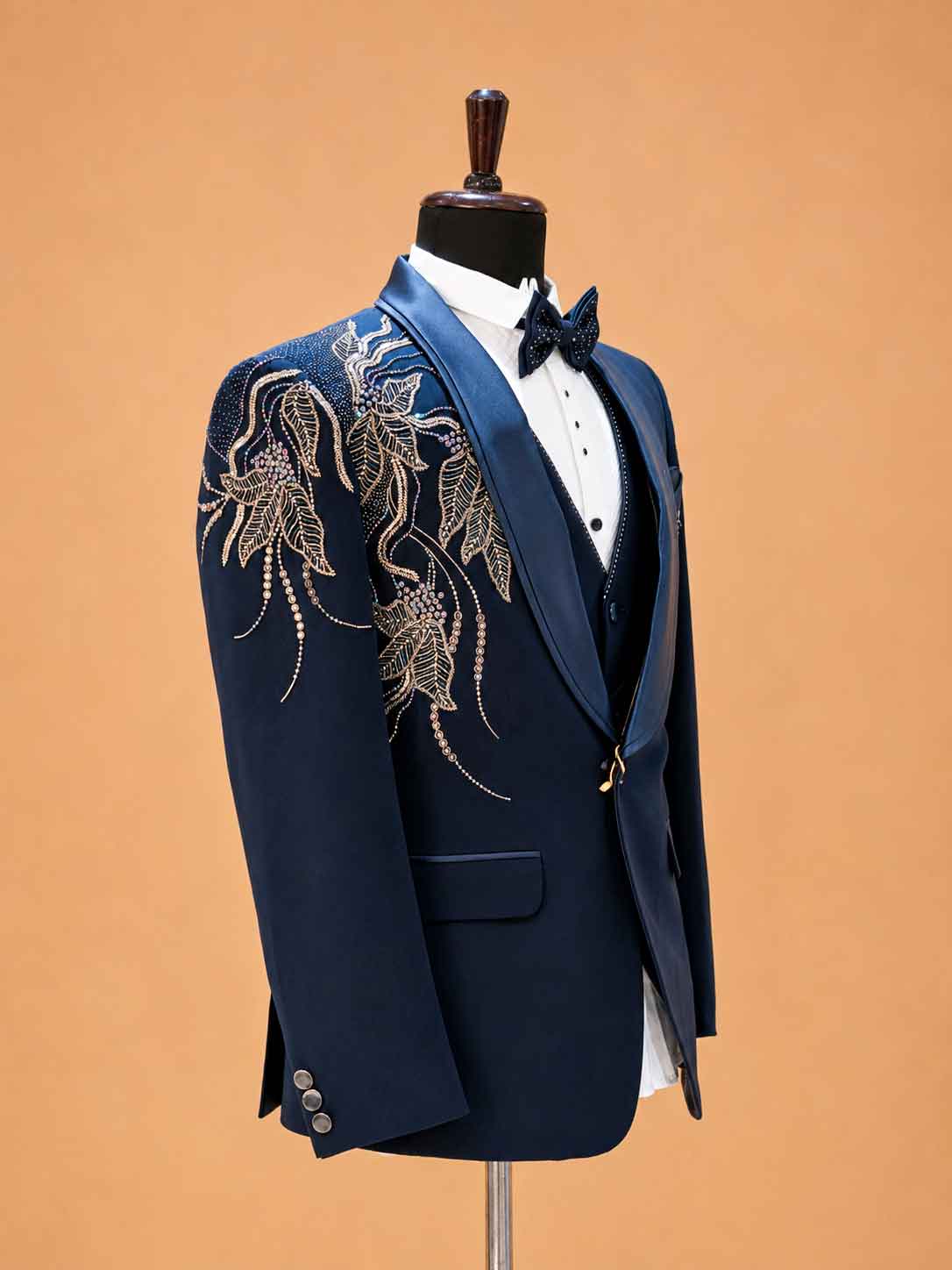 Luxury Navy Blue Embroidered Tuxedo Suit for Men | Premium Designer Wedding, Reception & Black Tie Wear