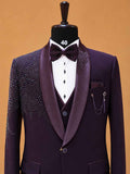 Luxury Deep Plum Embellished Tuxedo Suit for Men | Premium Designer Wedding, Reception & Black Tie Wear