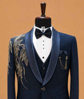 Luxury Navy Blue Embroidered Tuxedo Suit for Men | Premium Designer Wedding, Reception & Black Tie Wear