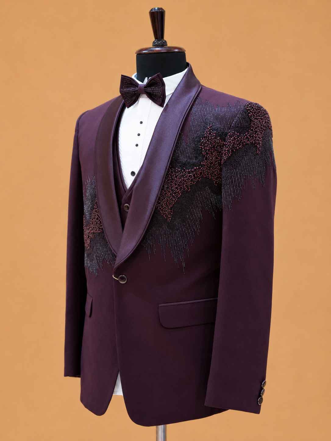 Luxury Burgundy Embellished Tuxedo Suit for Men | Premium Designer Wedding, Reception & Black Tie Wear