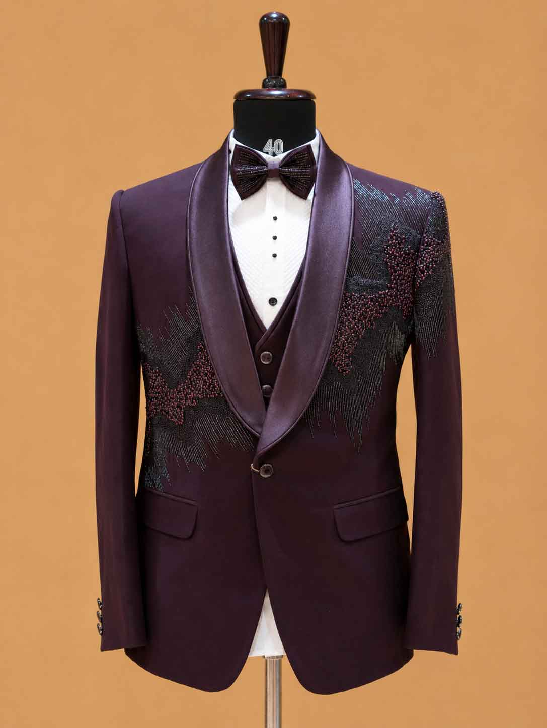 Luxury Burgundy Embellished Tuxedo Suit for Men | Premium Designer Wedding, Reception & Black Tie Wear