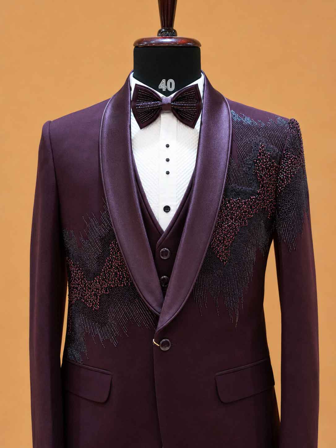 Luxury Burgundy Embellished Tuxedo Suit for Men | Premium Designer Wedding, Reception & Black Tie Wear