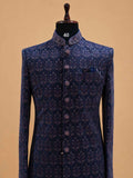 Men's Purple Jacquard Sherwani Set with Ivory Trousers | Premium Designer Wedding Ethnic Wear