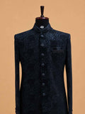 Men's Black Jacquard Sherwani Set with Black Dhoti Pants | Designer Wedding & Festive Ethnic Wear
