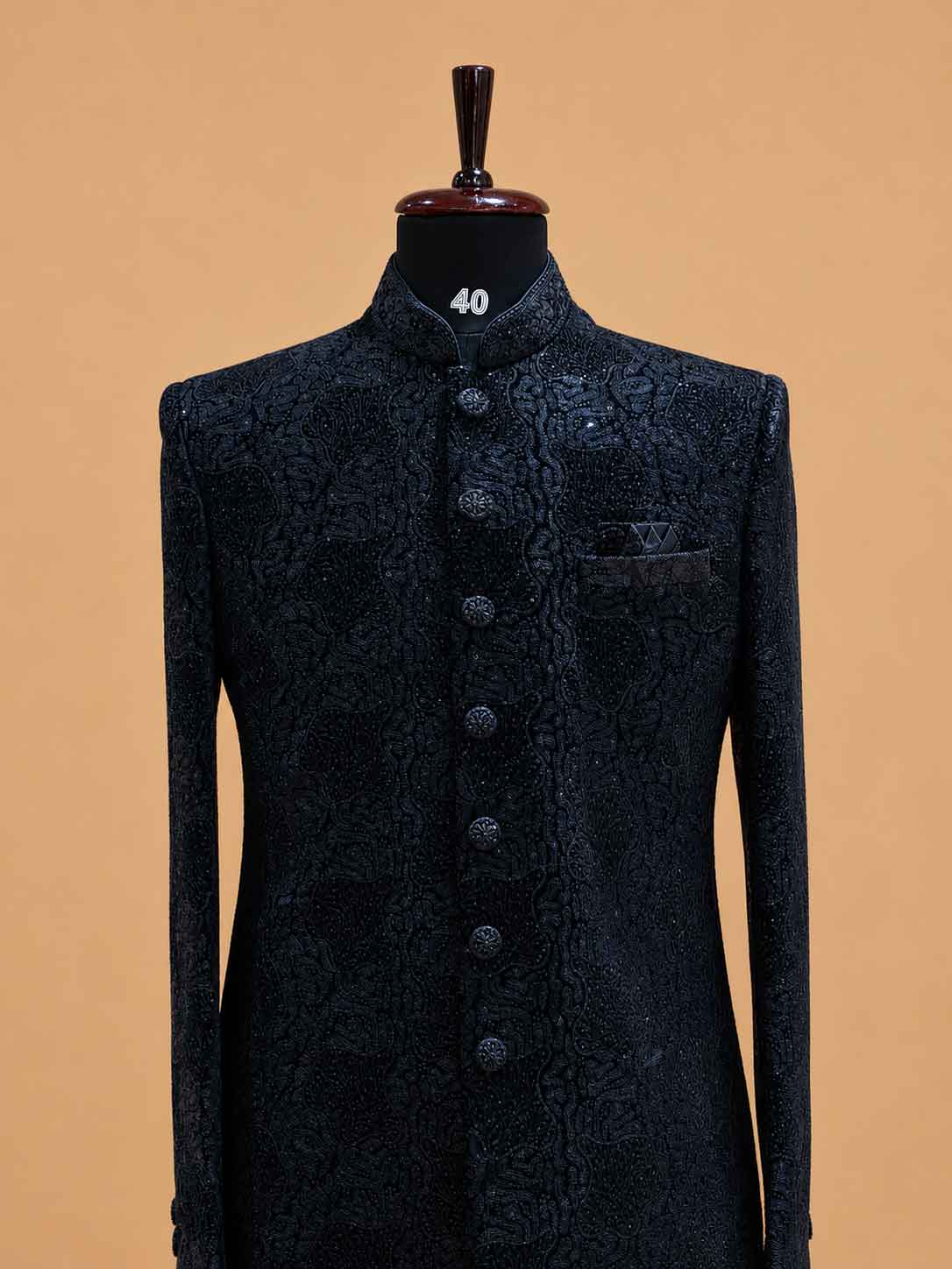 Men's Black Jacquard Sherwani Set with Black Dhoti Pants | Designer Wedding & Festive Ethnic Wear