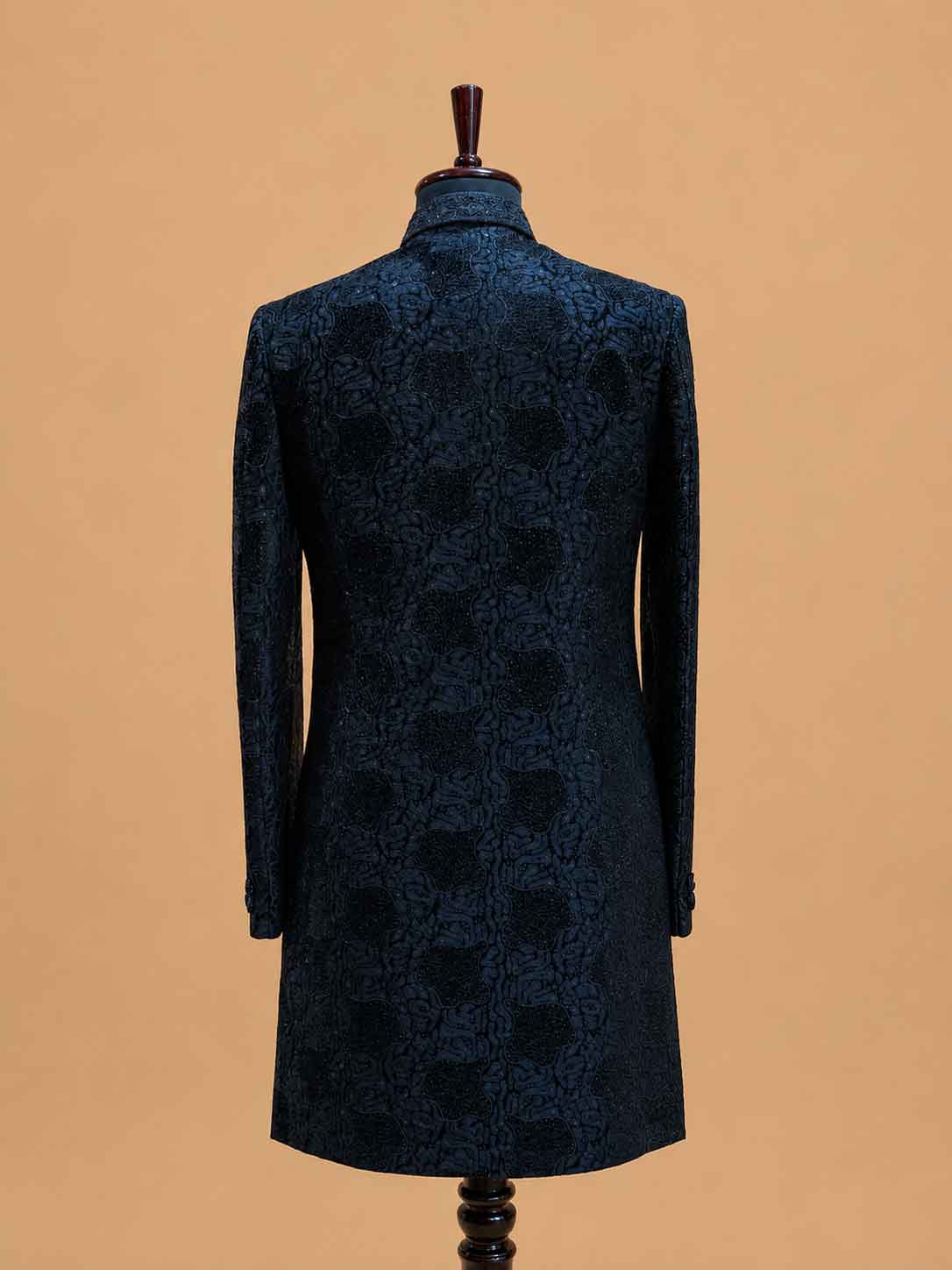 Men's Black Jacquard Sherwani Set with Black Dhoti Pants | Designer Wedding & Festive Ethnic Wear