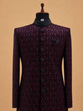 Men's Maroon Jacquard Sherwani Set with Black Dhoti Pants | Premium Designer Wedding Ethnic Wear