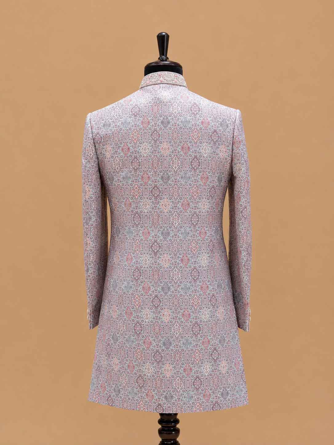 Men's Pastel Pink Jacquard Sherwani for Wedding & Reception | Designer Indo-Western Sherwani