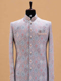 Men's Pastel Pink Jacquard Sherwani for Wedding & Reception | Designer Indo-Western Sherwani