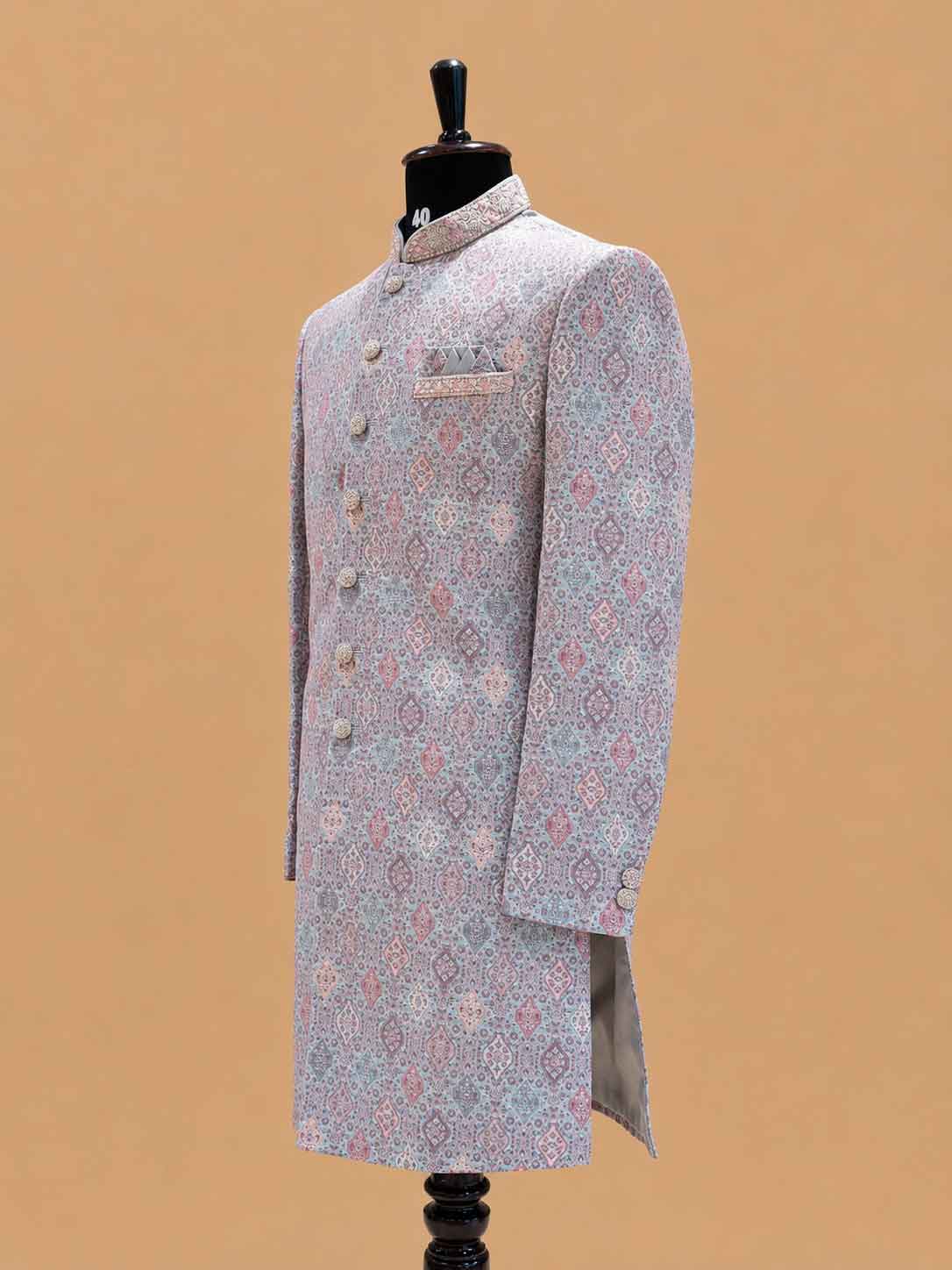Men's Pastel Pink Jacquard Sherwani for Wedding & Reception | Designer Indo-Western Sherwani