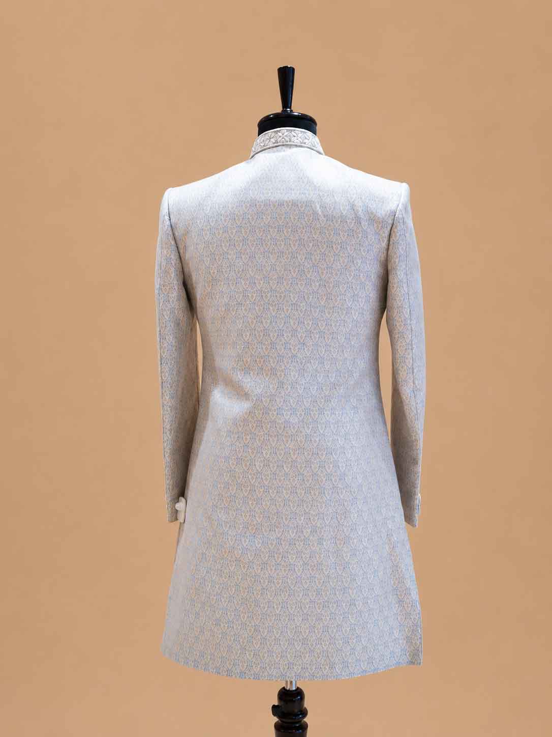 Men's Ice Blue Jacquard Sherwani Set with Dhoti Pants | Designer Wedding Ethnic Wear