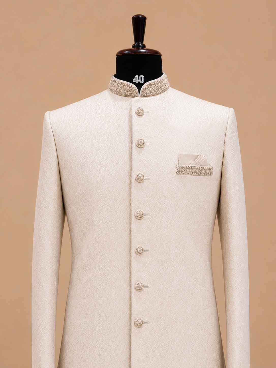 Men's Pista Green Jacquard Sherwani Set with Dhoti Pants | Premium Designer Wedding Ethnic Wear