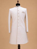 Men's Ivory Jacquard Sherwani Set with Trousers | Premium Designer Wedding Ethnic Wear