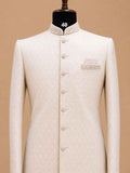 Men's Ivory Jacquard Sherwani Set with Trousers | Premium Designer Wedding Ethnic Wear