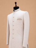 Men's Ivory Jacquard Sherwani Set with Trousers | Premium Designer Wedding Ethnic Wear