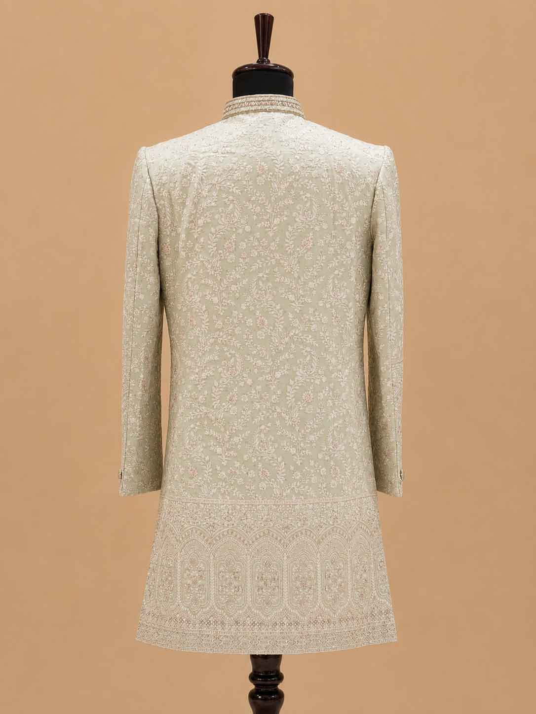 Men's Pista Green Embroidered Sherwani Set | Premium Designer Wedding & Groom Ethnic Wear