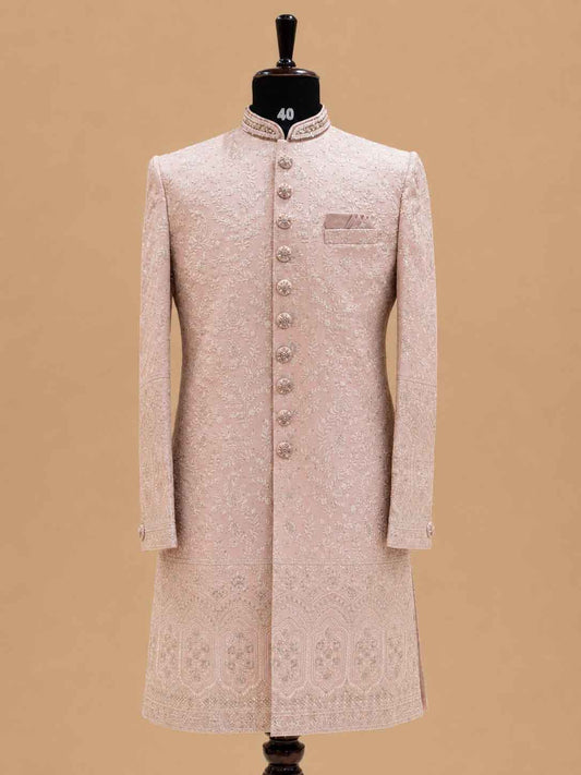 Men's blush pink embroidered wedding sherwani set - view 2