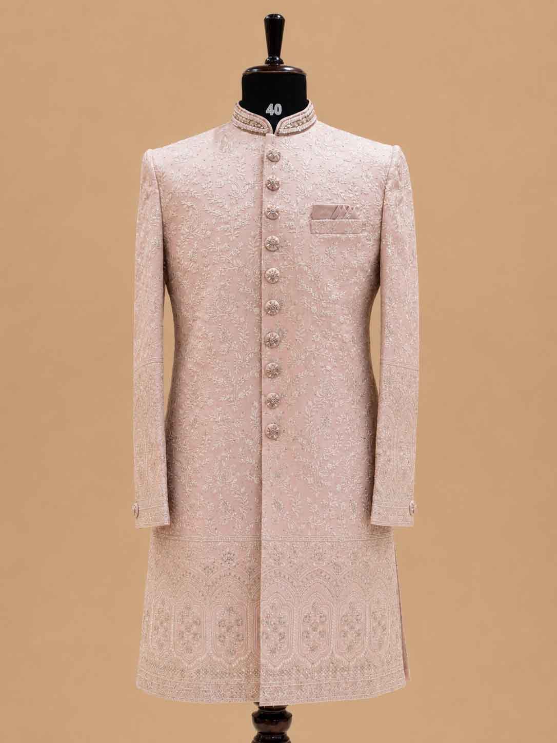 Men's Blush Pink Embroidered Sherwani Set | Premium Designer Wedding & Groom Ethnic Wear