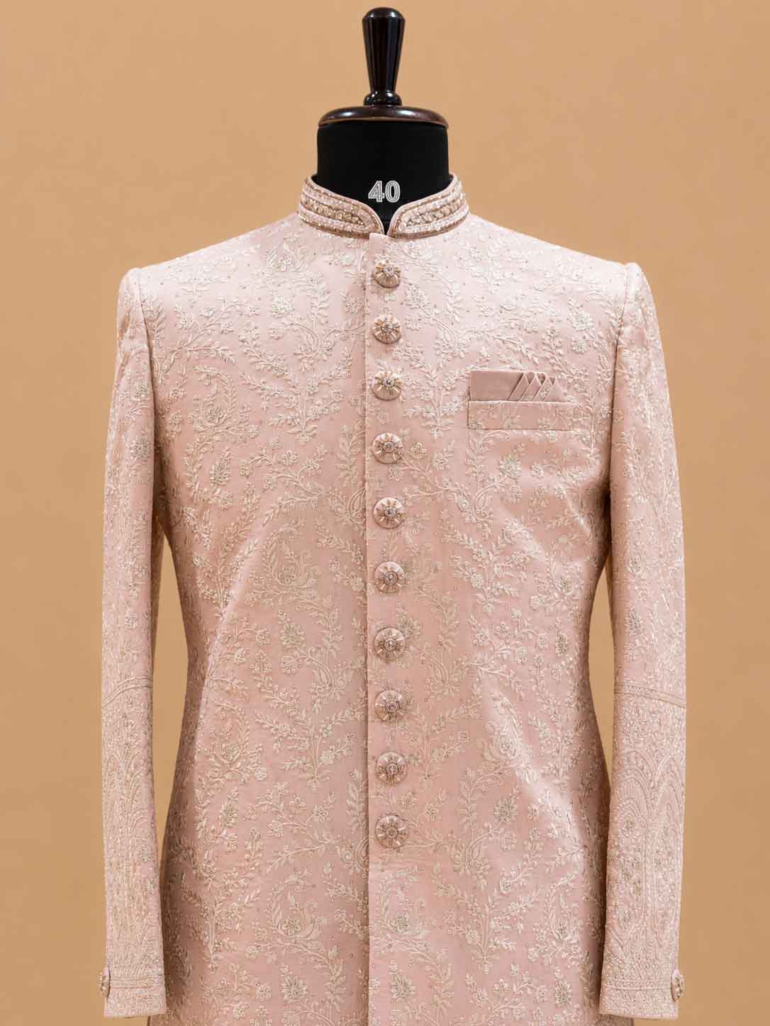 Men's Blush Pink Embroidered Sherwani Set | Premium Designer Wedding & Groom Ethnic Wear