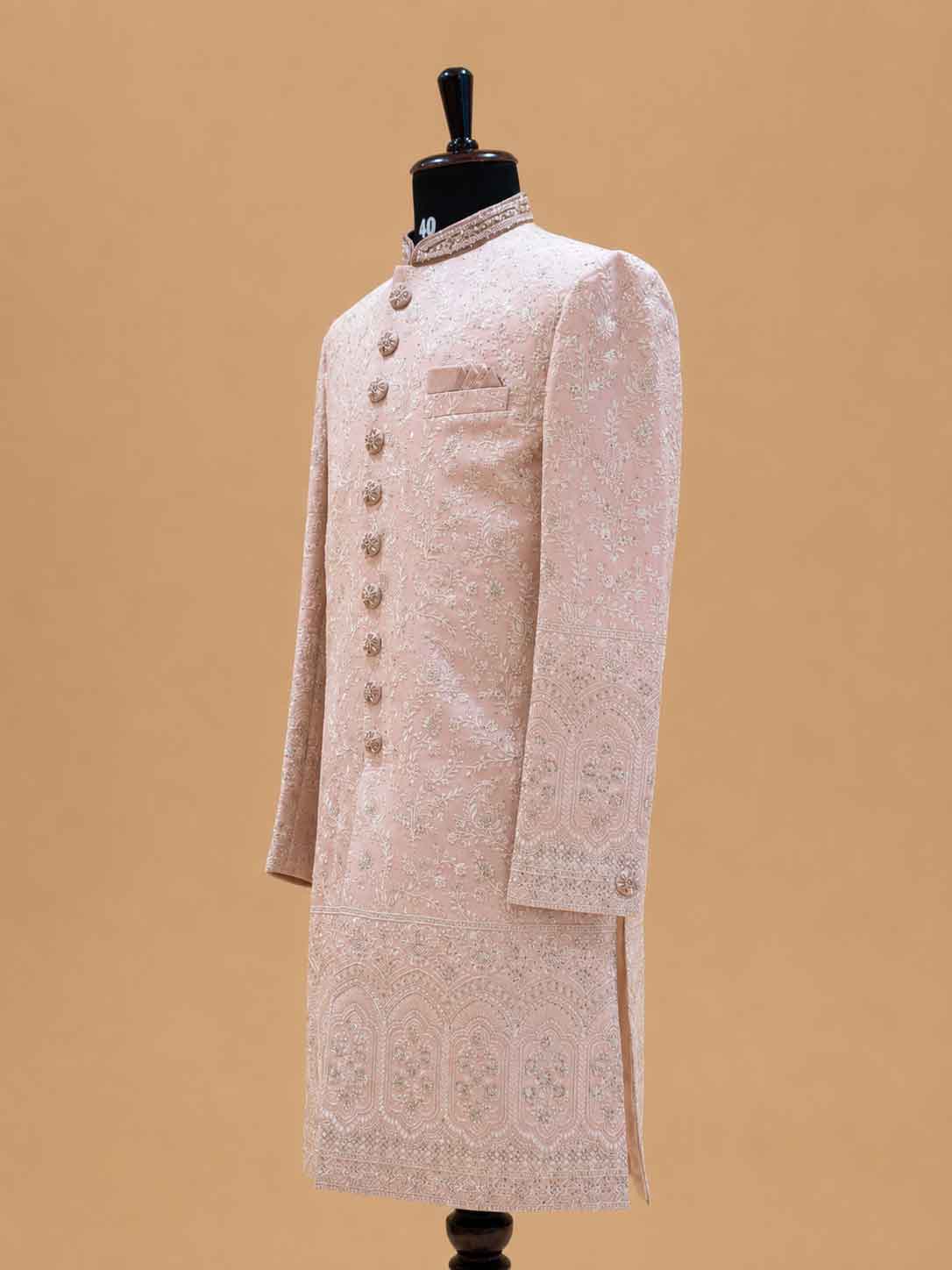 Men's Blush Pink Embroidered Sherwani Set | Premium Designer Wedding & Groom Ethnic Wear