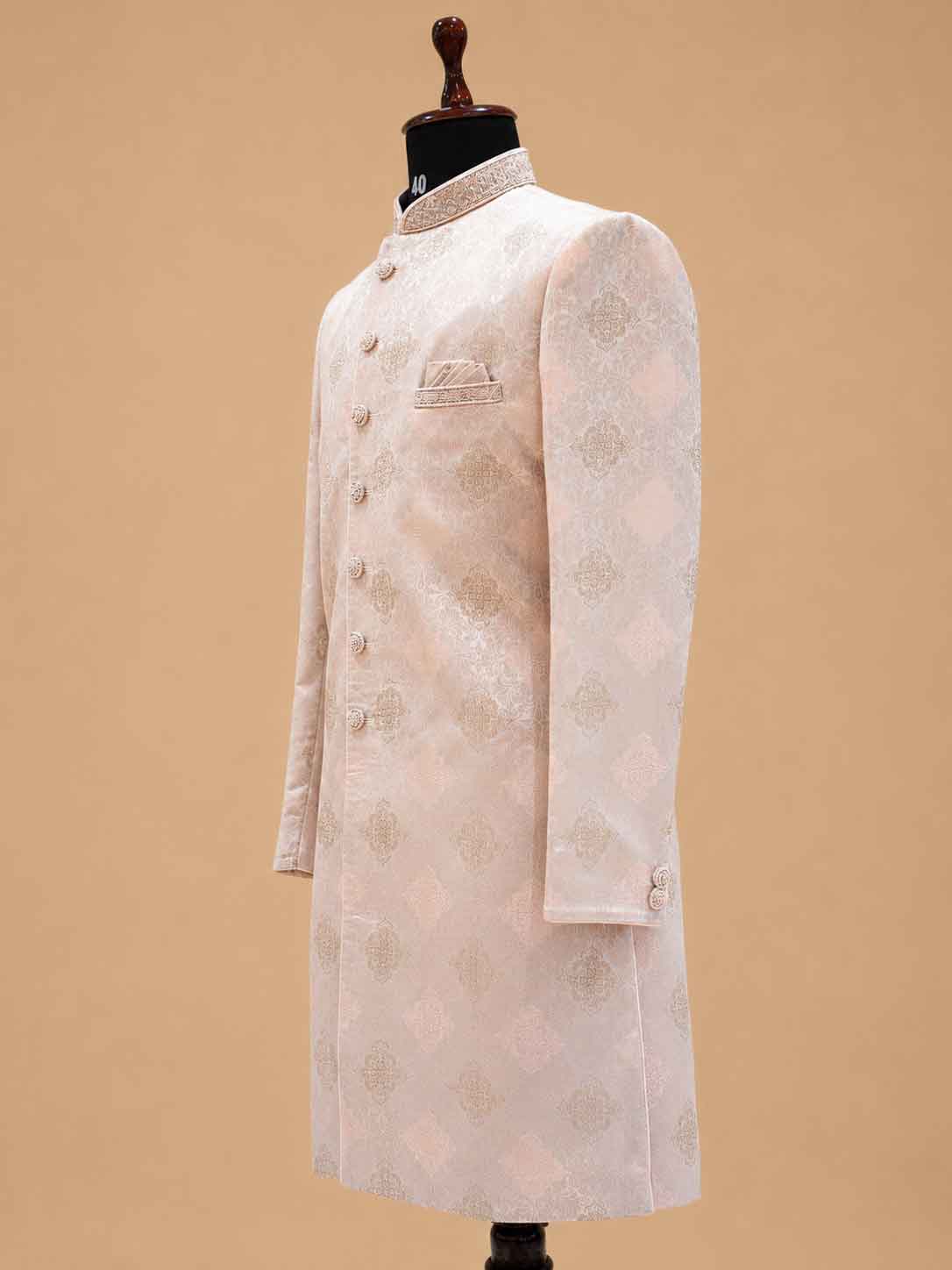 Blush Pink Jacquard Sherwani Set for Men – Premium Wedding & Groom Ethnic Wear