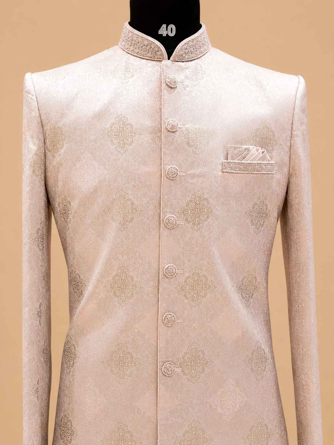 Blush Pink Jacquard Sherwani Set for Men – Premium Wedding & Groom Ethnic Wear